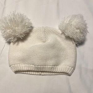 Carters | White Cotton Knit Pom Pom Hat - 3-9months - Beanie Toque